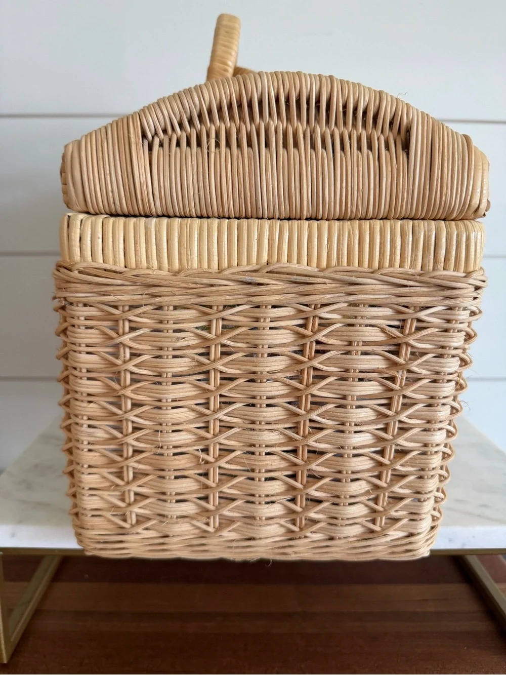 Vintage Rattan Style Basket Horse Motif Interior